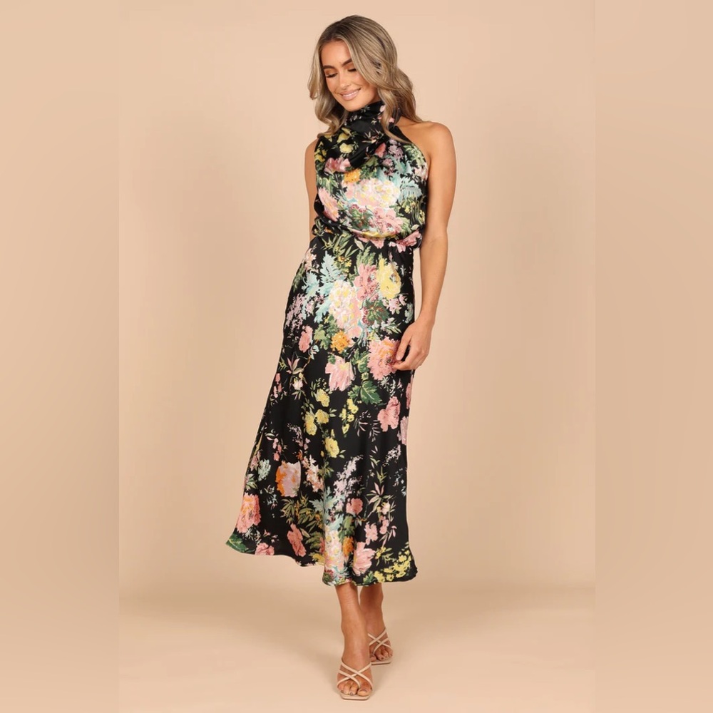 Petal & Pup - ANABELLE HALTER NECK MAXI DRESS - BLACK FLORAL